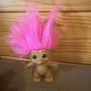 Uneeda Good Luck Wishnik Hot Pink Hair Troll Doll 3" Figurine Double Horseshoe